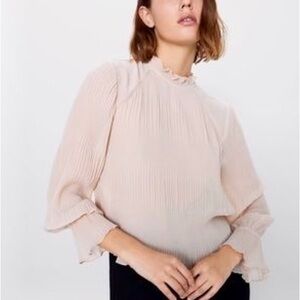 ZARA Blush Cream Pleated Blouse Women’s Dressy Top